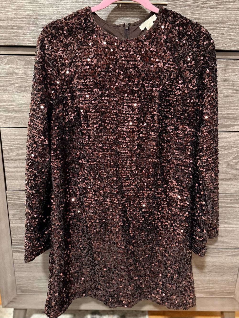 H&M Brown Sequin Long Sleeve Dress - Size M